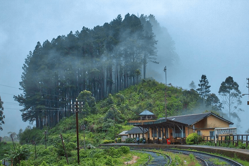 Mountain resort in the mist